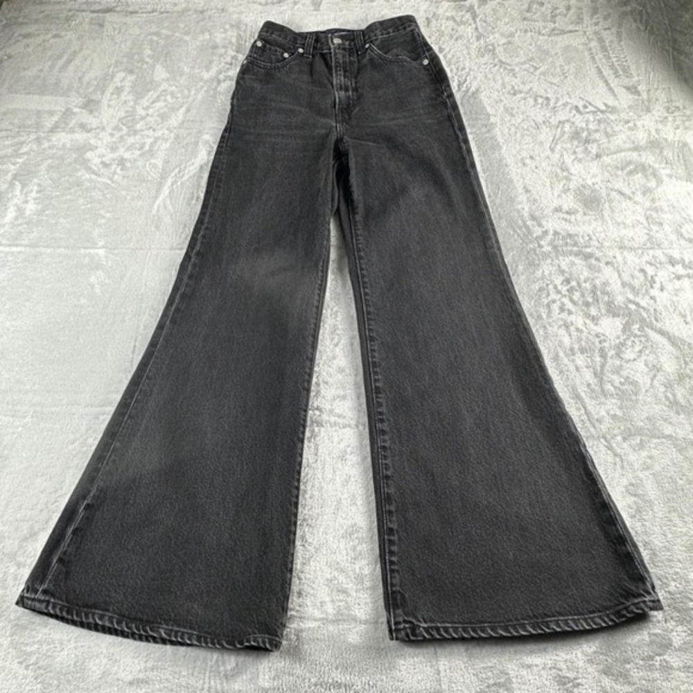 Levis Premium High Loose Flare Jeans Women 24 Black High Rise Boho Y2K Hippie